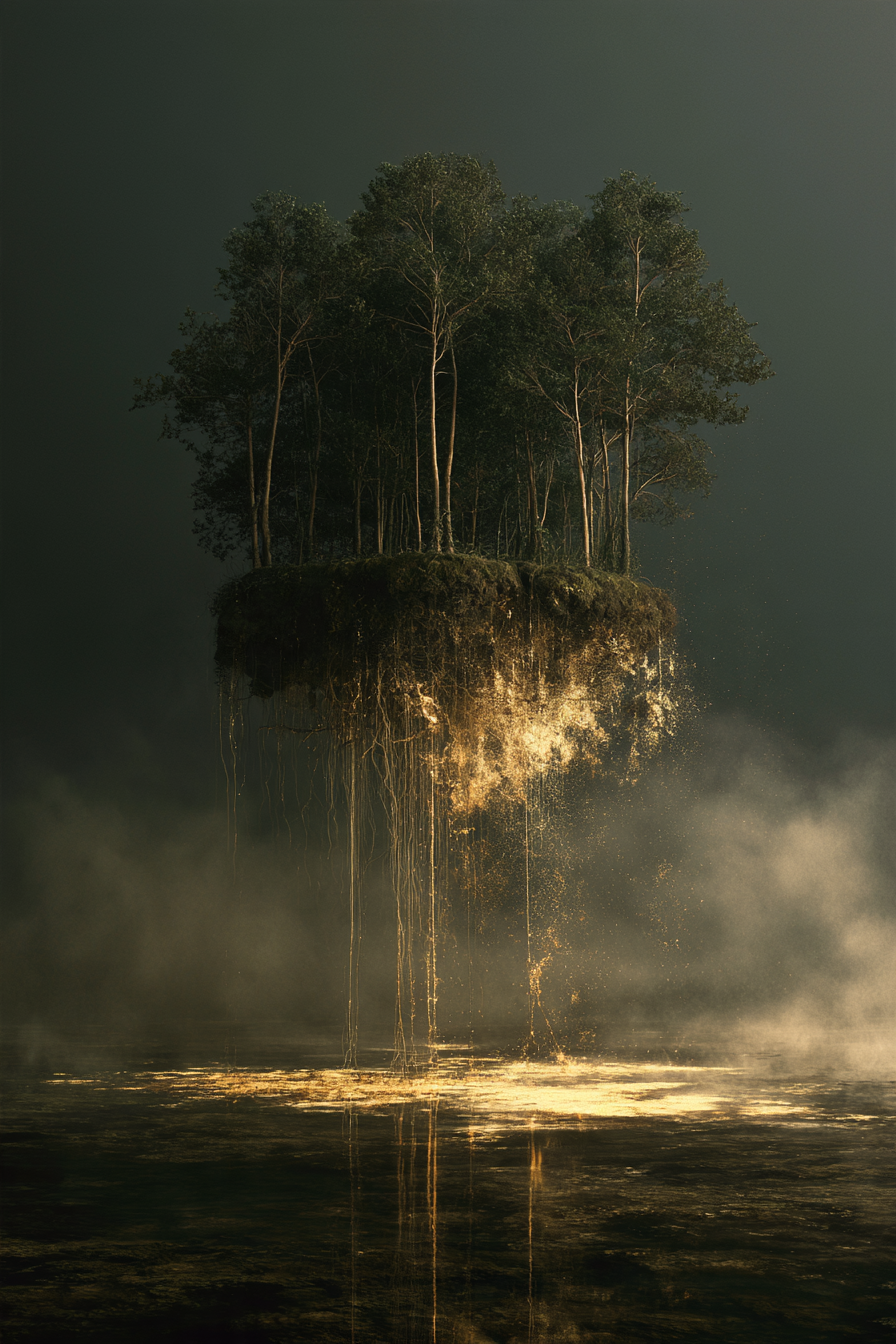 Verborgener Waldtempel – digitale Kunst im Hochformat 2:3