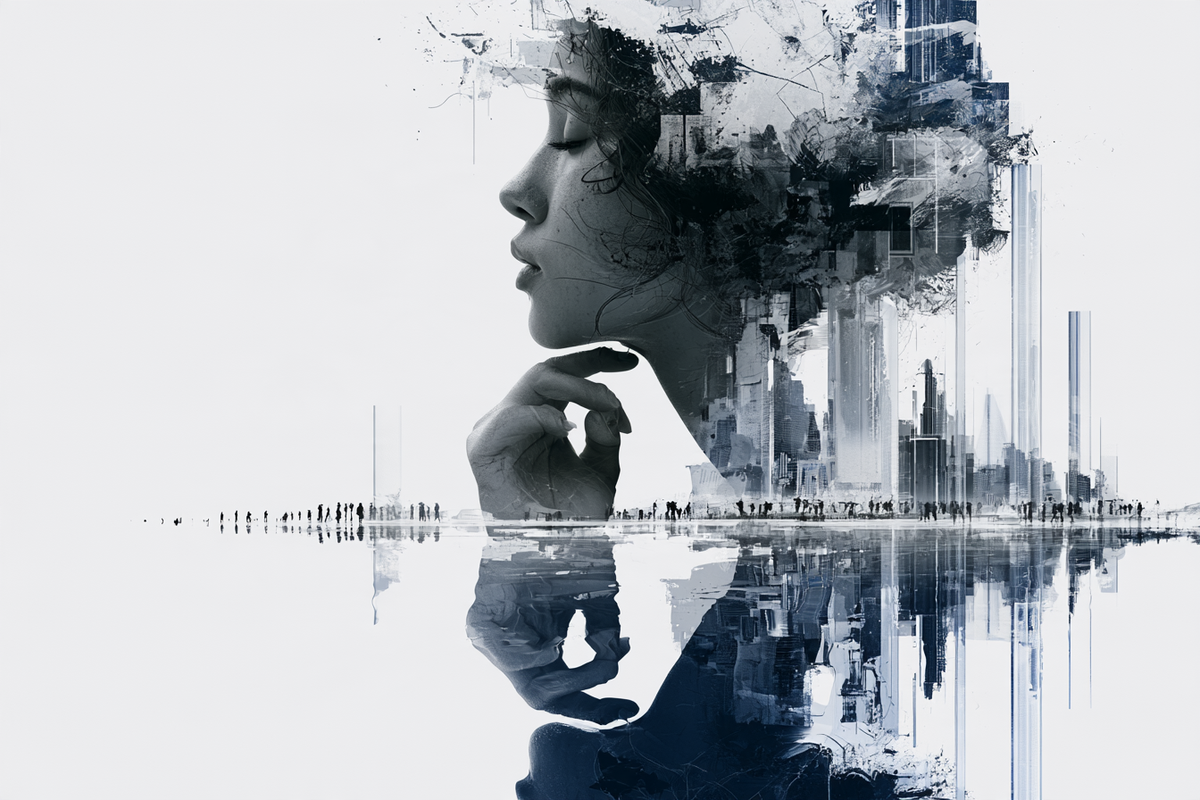 Spiegelbild der Stadt – digitale Kunst im Querformat 3:2
