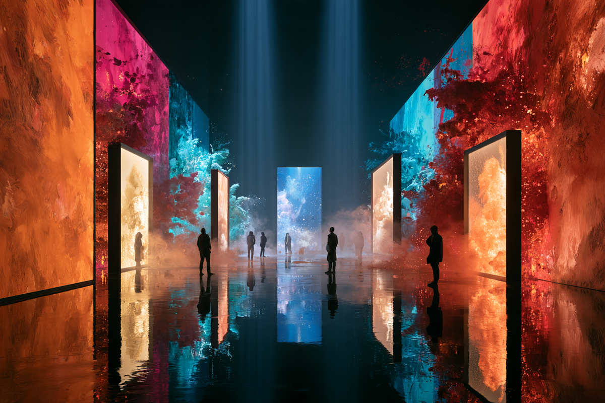 Galerie der Elemente – digitale Kunst im Querformat 3:2 mit Galerie, Menschen, Elemente