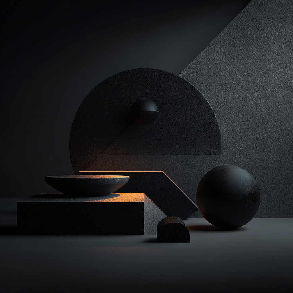 Stille im schwarzen Raum – quadratische digitale Kunst mit Stillleben, Licht, Stille