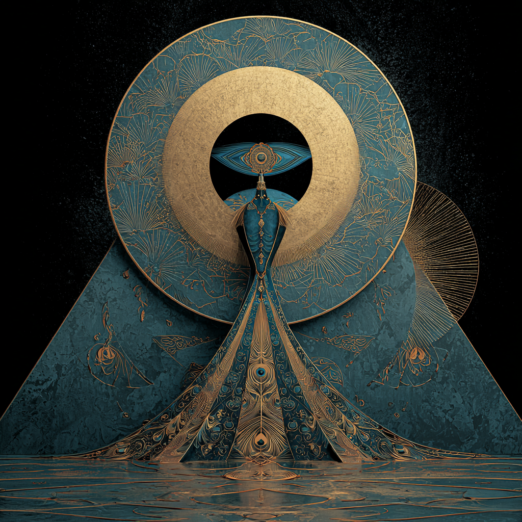 Göttin des goldenen Auges – quadratische digitale Kunst mit Göttin, Auge, Schutz