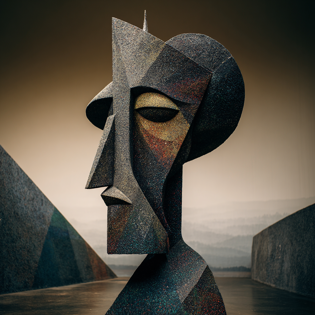 Gesicht aus Stille – quadratische digitale Kunst mit Gesicht, Geometrie, Stille