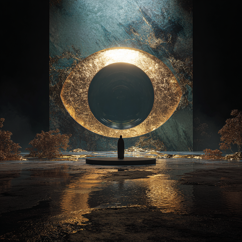 Das Auge aus Gold – quadratische digitale Kunst mit Auge, Gold, Mensch