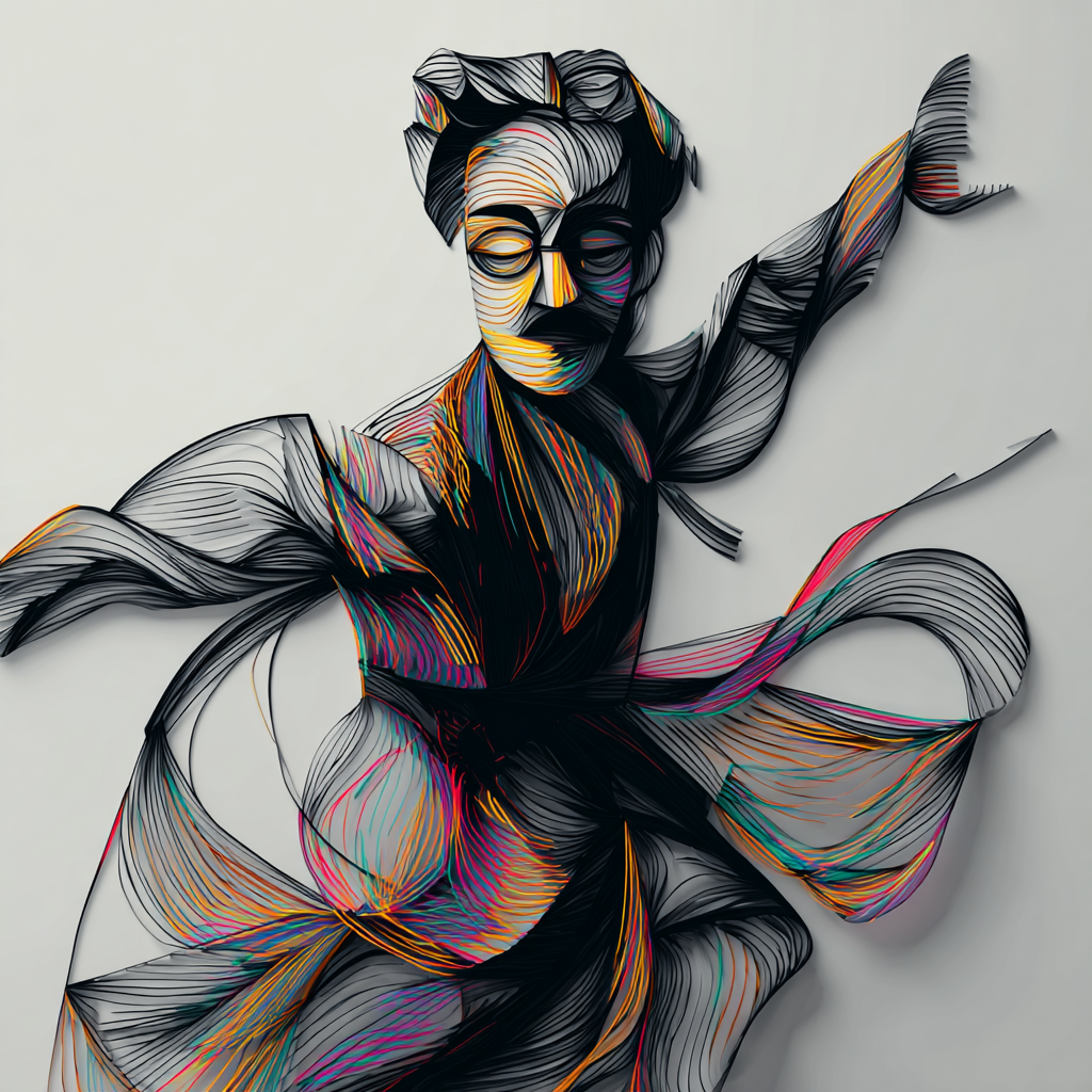 Tanz der Linien – quadratische digitale Kunst mit Tanz, Linien, Bewegung