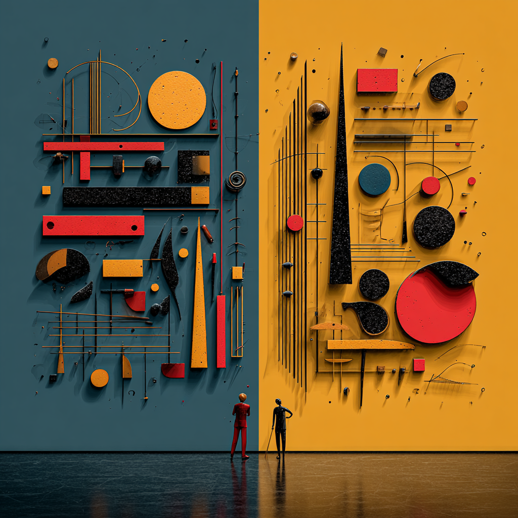 Vor der großen Ordnung – quadratische digitale Kunst mit Menschen, Architektur, Größe