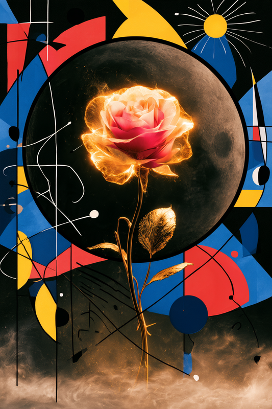 Rose im Farbenkosmos – digitale Kunst im Hochformat 2:3