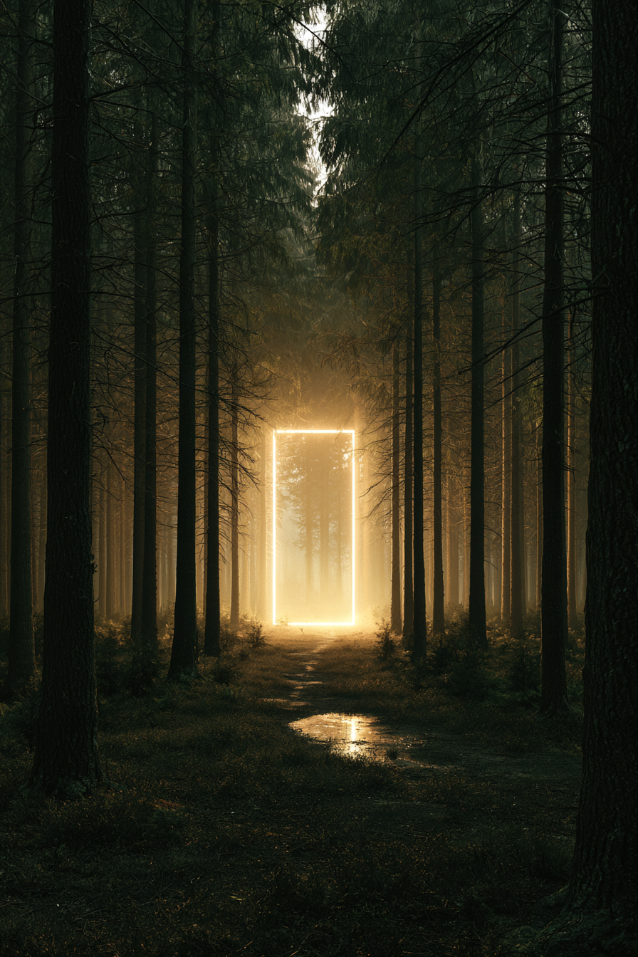 Tor im dunklen Wald – digitale Kunst im Hochformat 2:3