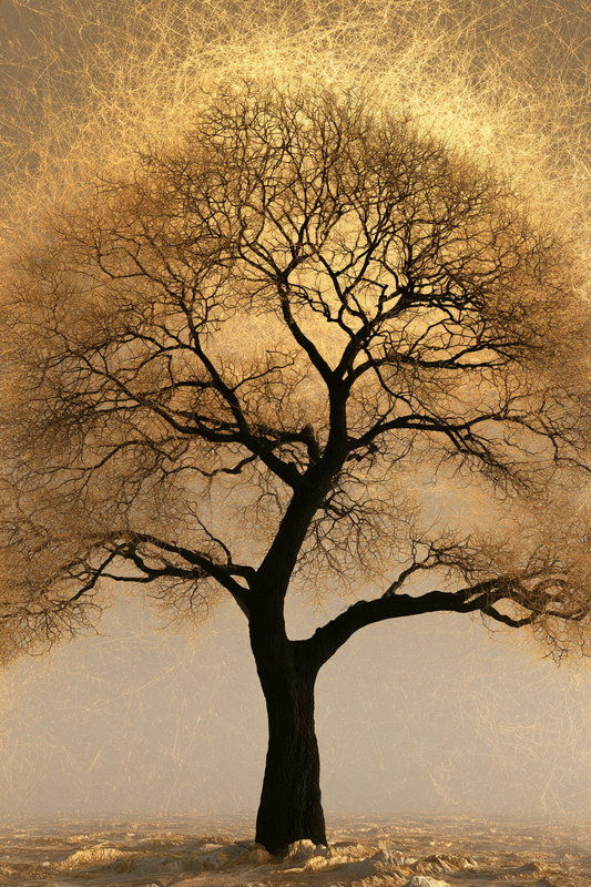 Goldener Lebensbaum – digitale Kunst im Hochformat 2:3