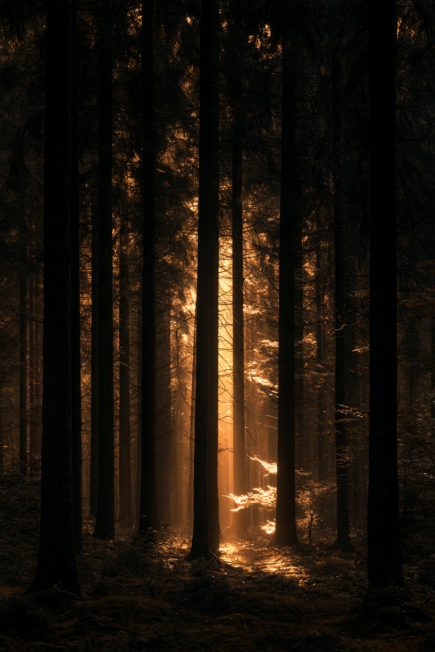 Lichtpfad im Wald – digitale Kunst im Hochformat 2:3