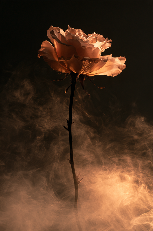 Blüte im Feuernebel – digitale Kunst im Hochformat 2:3