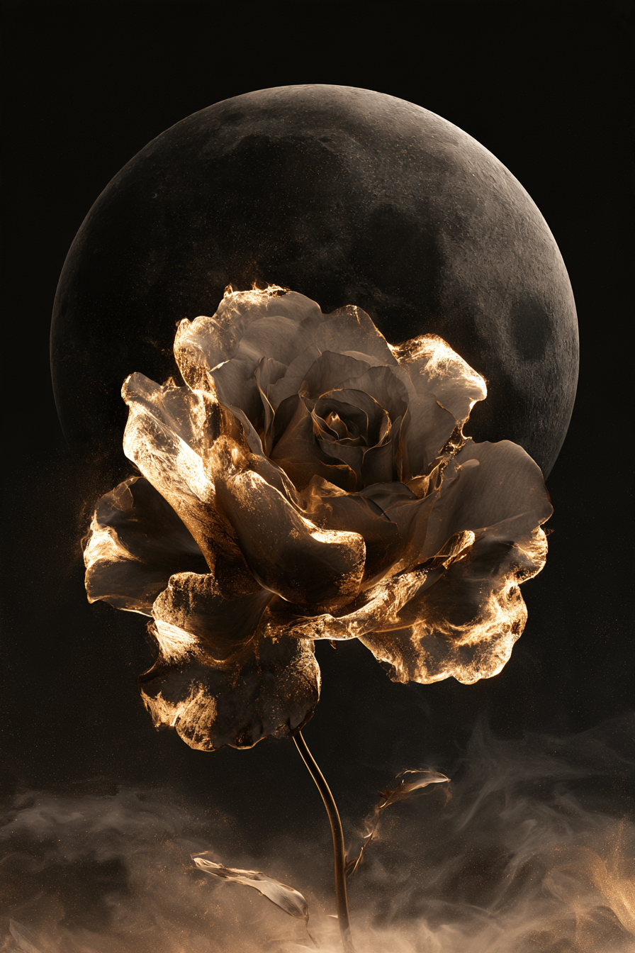 Rose aus Goldrauch – digitale Kunst im Hochformat 2:3
