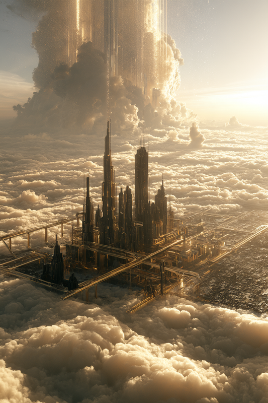 Stadt über den Wolken – digitale Kunst im Hochformat 2:3