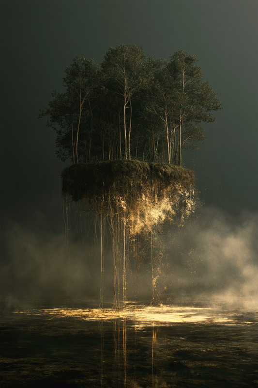 Verborgener Waldtempel – digitale Kunst im Hochformat 2:3