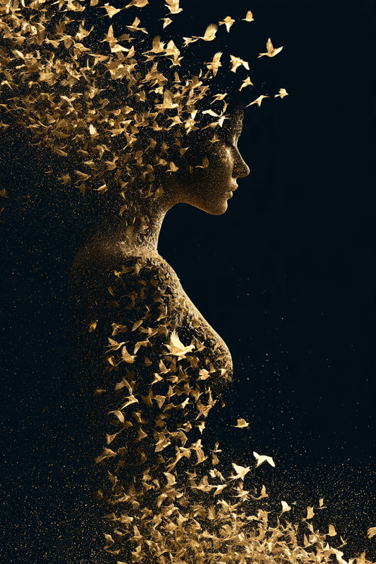 Goldene Auflösung – digitale Kunst im Hochformat 2:3