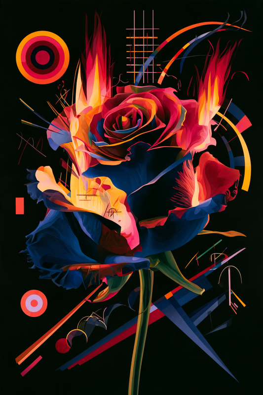 Rose im Neonrhythmus – digitale Kunst im Hochformat 2:3