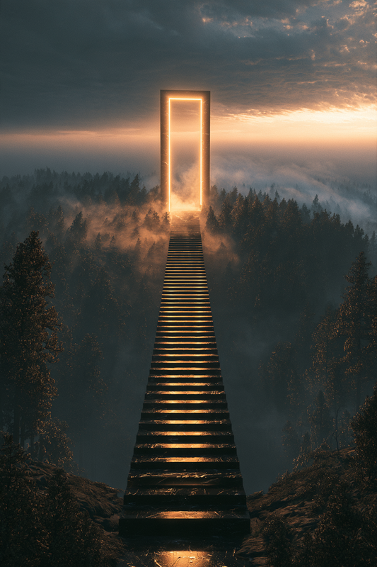 Tor am Ende der Stufen – digitale Kunst im Hochformat 2:3