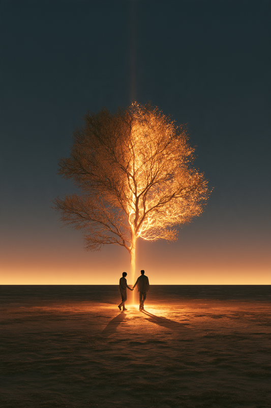 Gemeinsam im goldenen Licht – digitale Kunst im Hochformat 2:3