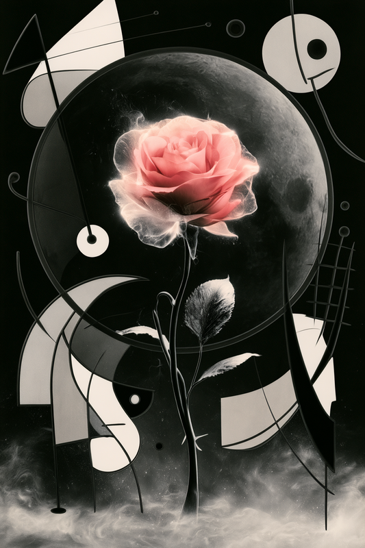 Rose im Mondkreis – digitale Kunst im Hochformat 2:3