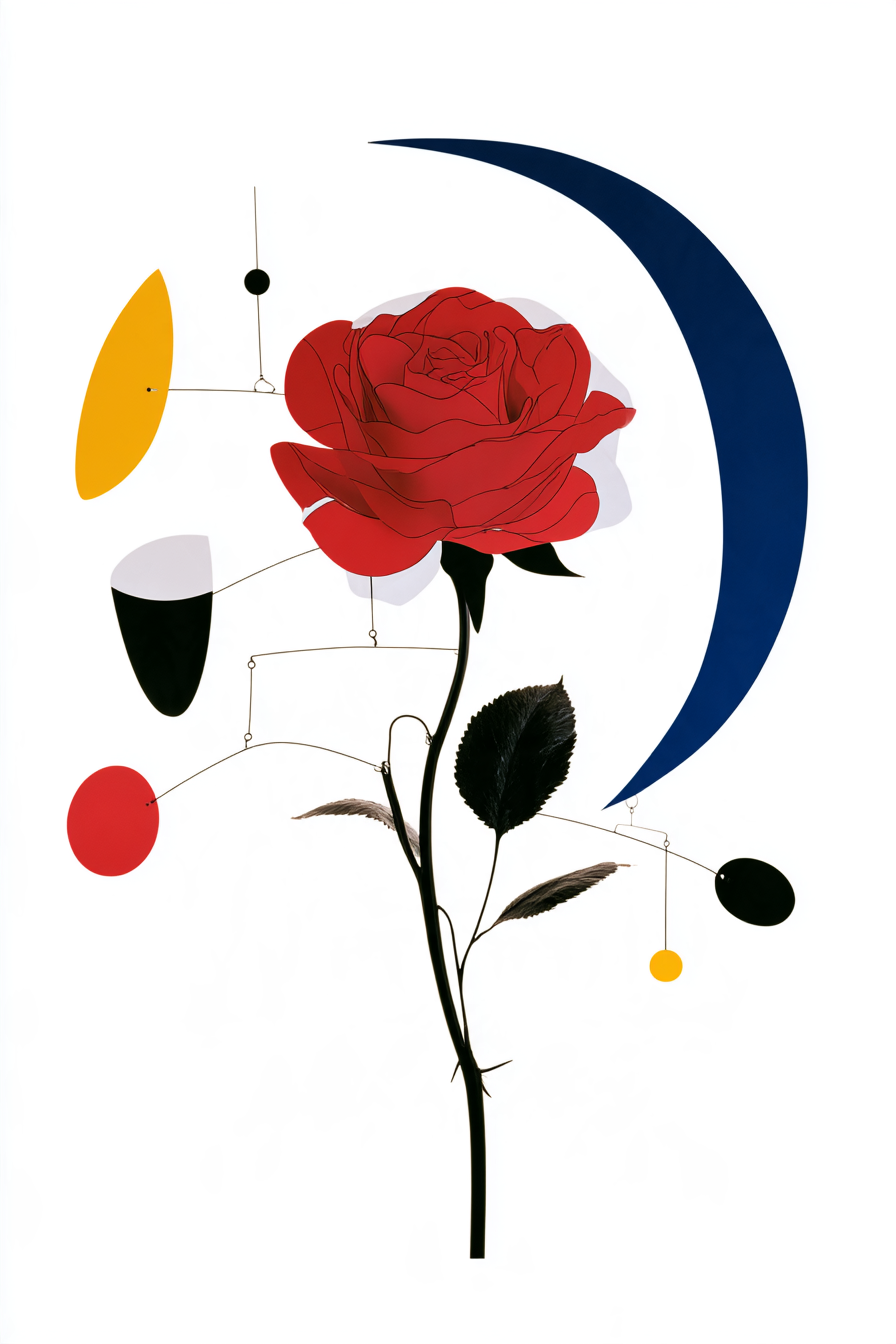 Rote Rose im Bauhaus – digitale Kunst im Hochformat 2:3