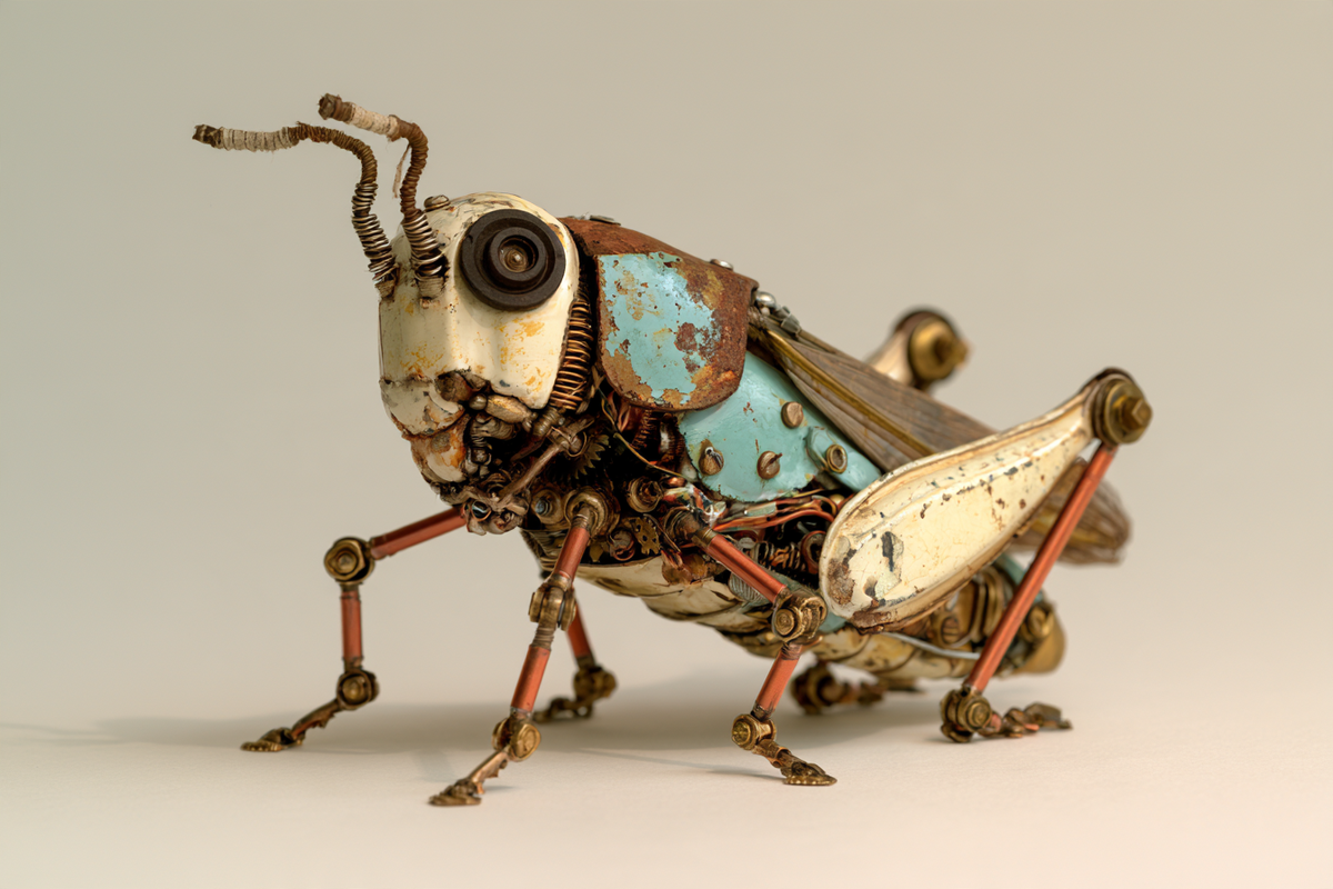Der mechanische Grashüpfer – digitale Kunst im Querformat 3:2