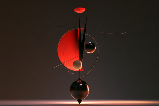 Balance in Rot – digitale Kunst im Querformat 3:2 mit Balance, Geometrie, Rot