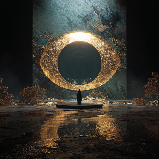 Das Auge aus Gold – quadratische digitale Kunst mit Auge, Gold, Mensch